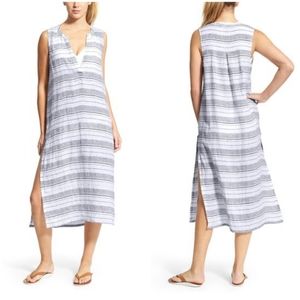 Athleta Stripe Meditation Linen Midi Coverup Dress